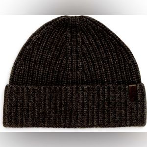 VINCE SHAKER STITCH MERINO WOOL AND CASHMERE BEANIE CHARCOAL GRAY OS NWOT